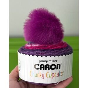 Caron Chunky Cupcakes Yarn Blackberry Sorbet 23003 Bulky 5 with Pompom 3.5oz